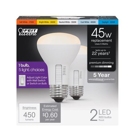 FEIT ELECTRIC Electric R20 E26 Medium LED Bulb White 45 Watt Equivalence 2 pk R20DM/6WYCA/2